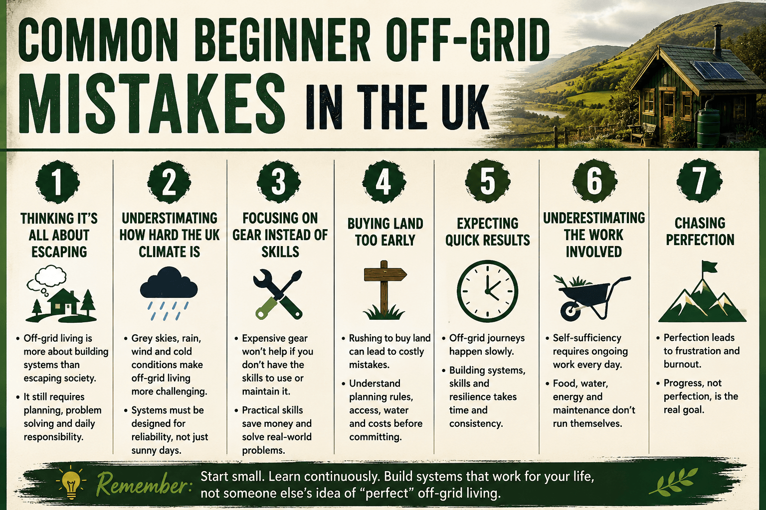 7 Things I Wish I Knew Before Exploring Off Grid Living UK 3 Common off grid living UK beginner mistakes explained visually